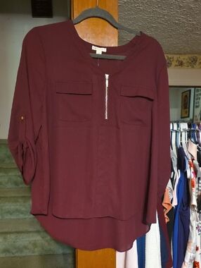 Cato Burgundy Zip-Front Blouse
